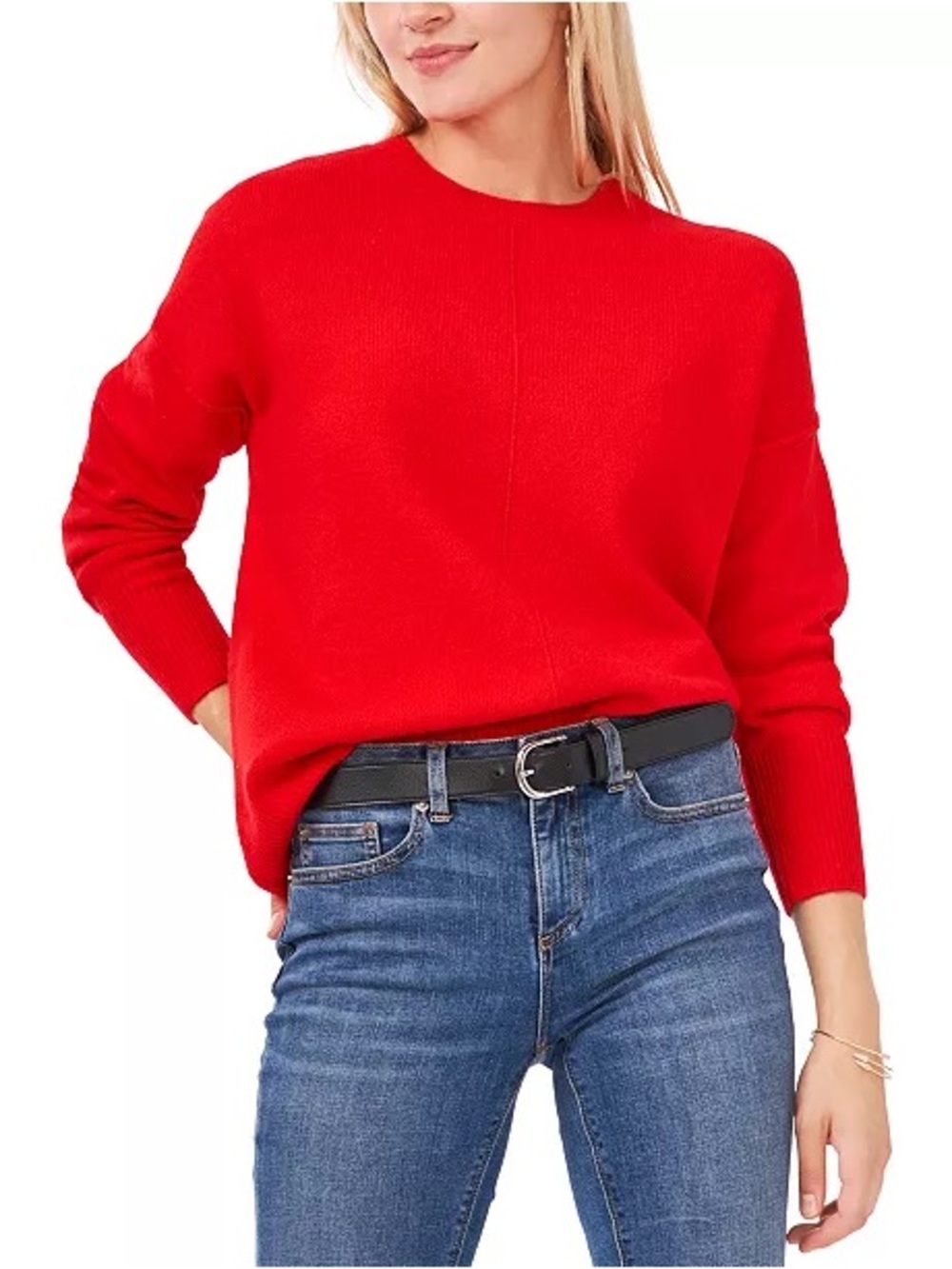 Vince Camuto Bright Red Crewneck Sweater Holiday Cozy Layering essential
